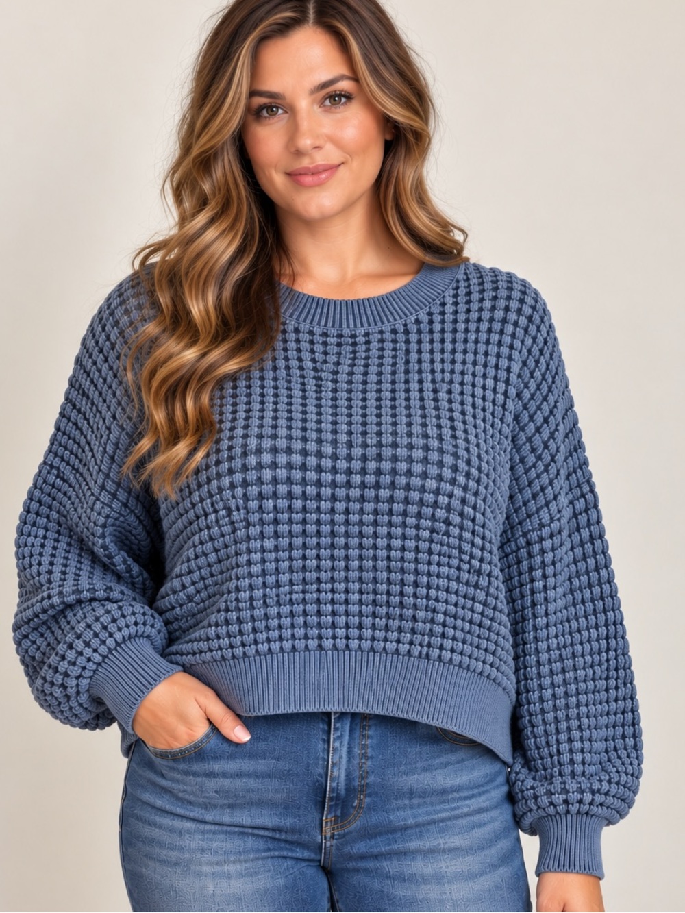 Hollister California Blue Waffle Knit Cropped Sweater XL